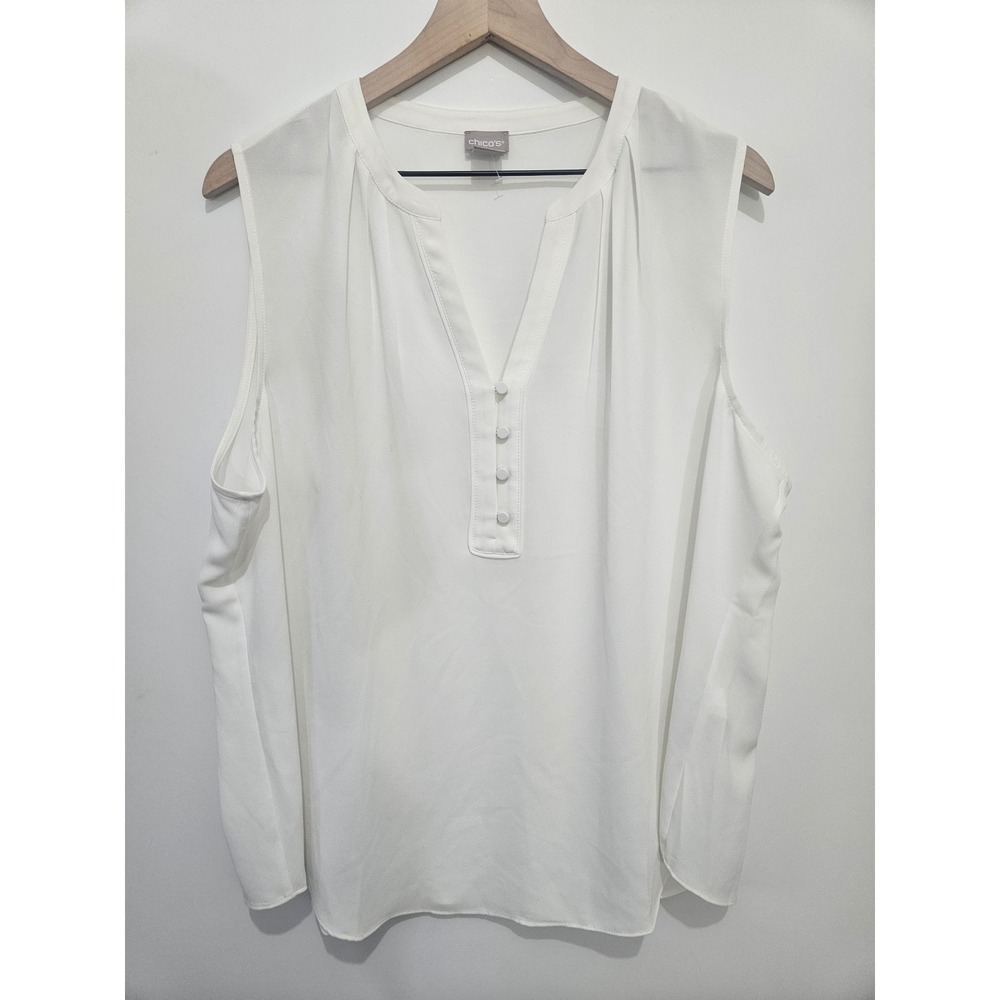 Chicos White Sleeveless V-Neck Button Front Blouse Top Size 4 US 20/22 Plus Size
